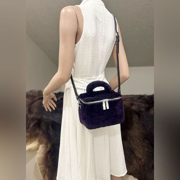 Purple Genuine Shearling Leather Handmade Box Bag/Cosmetics Case/Crossbody Bag - Picture 9 of 14